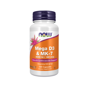 Mega D3 e MK7 5000 IU/180 mcg 120 Cápsulas Now