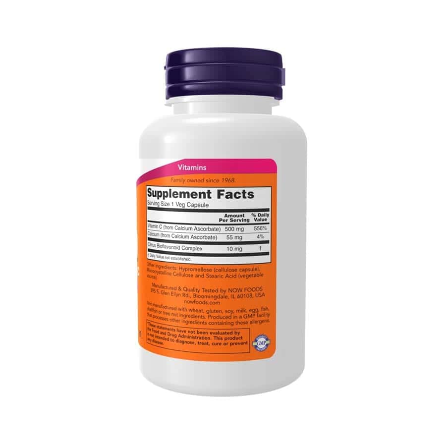 Vitamina C-500 Calcium Ascorbate (Não Ácida) 100 Cápsulas Now Foods - Image 3