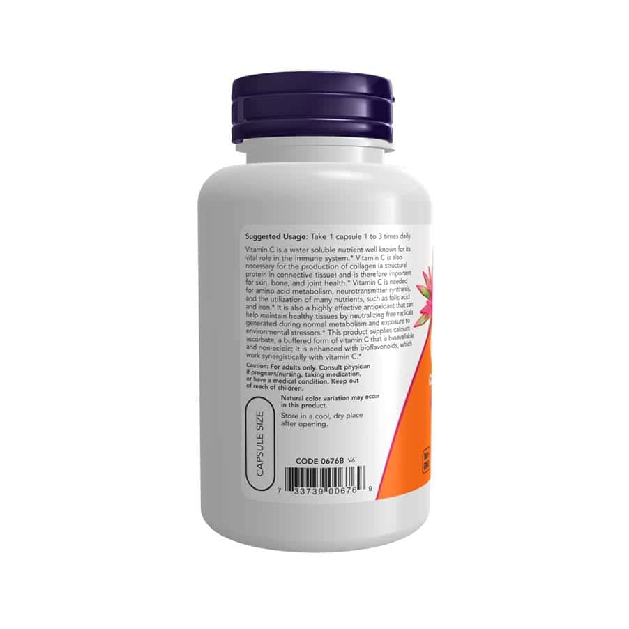 Vitamina C-500 Calcium Ascorbate (Não Ácida) 100 Cápsulas Now Foods - Image 4